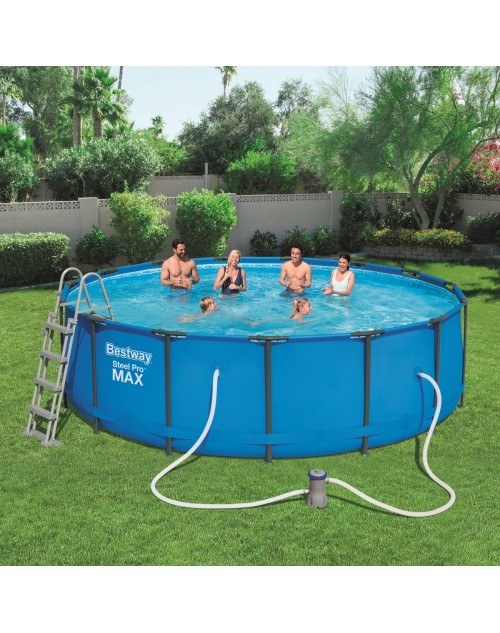 Bestway Round Frame Swimming Pool with Filter Pump, Steel Pro Max, 48 Inch Deep, 15 ft